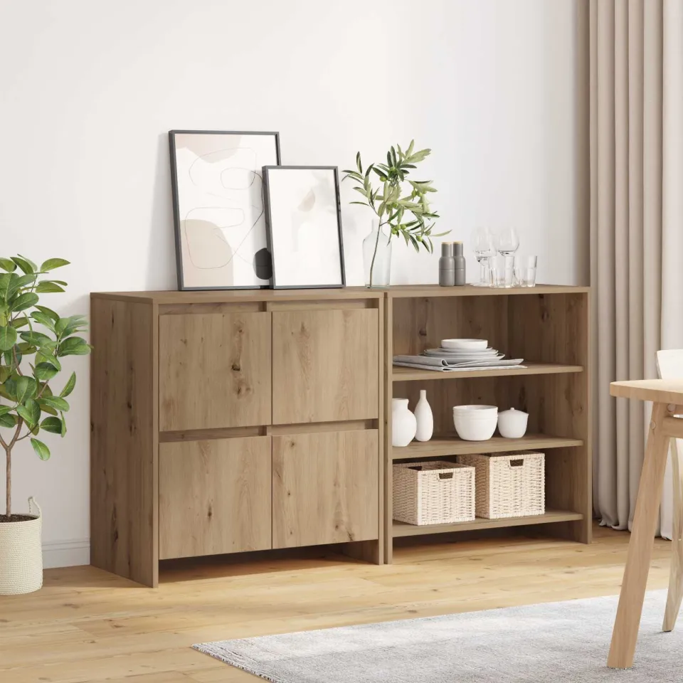 vidaXL Dressoir 2 st Artisan Eiken 70 x 41 x 75 cm Bewerkt hout, foto 3