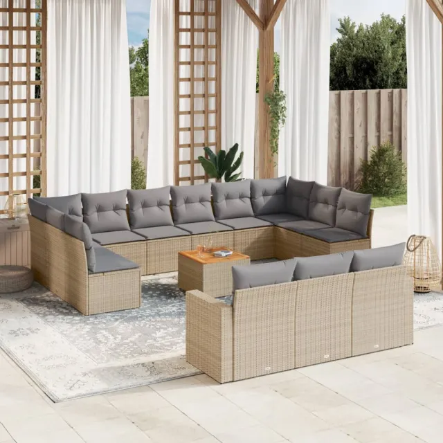 vidaXL 14-delige Loungeset met kussens poly rattan gemengd beige, foto 2