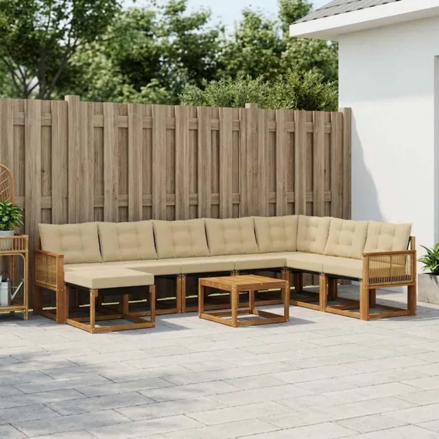vidaXL Buiten bankenset 9 st 8-zits Natuurlijk en Beige