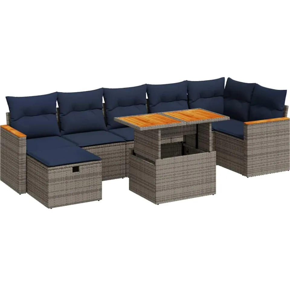 vidaXL 8-delige Loungeset met kussens poly rattan acacia grijs, foto 3