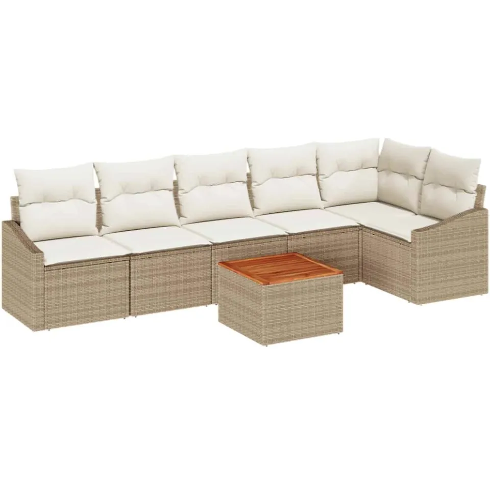 vidaXL Tuinbankenset 7 st Beige en Crème poly rattan