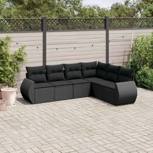 vidaXL 6-delige Loungeset met kussens poly rattan zwart, foto 2