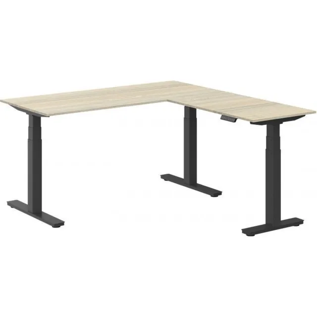 ABC Kantoormeubelen Elektrisch verstelbare zit-sta hoek opstelling Teez breed 180CM diep 160CM bladkleur Halifax Eiken framekleur Zwart (RAL9005) | NEN-EN527|TÜV Rheinland | Rechts Zwart (RAL9005)/Halifax Eiken