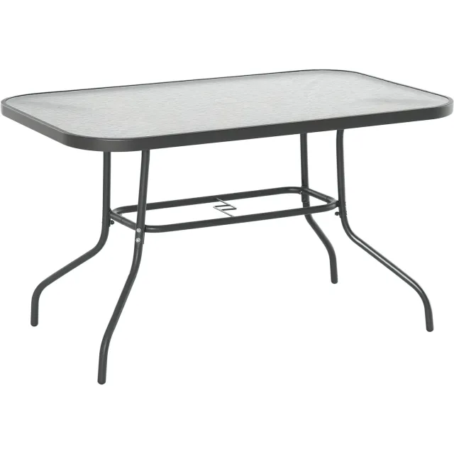 Lunpog Vierkante tafel van glas en metaal — tuintafel, salontafel, kleine balkontafel — weerbestendig en onderhoudsvriendelijk, voor balkons, tuinen, terrassen en woonkamers,120L x 80Wcm,Grey Grijs