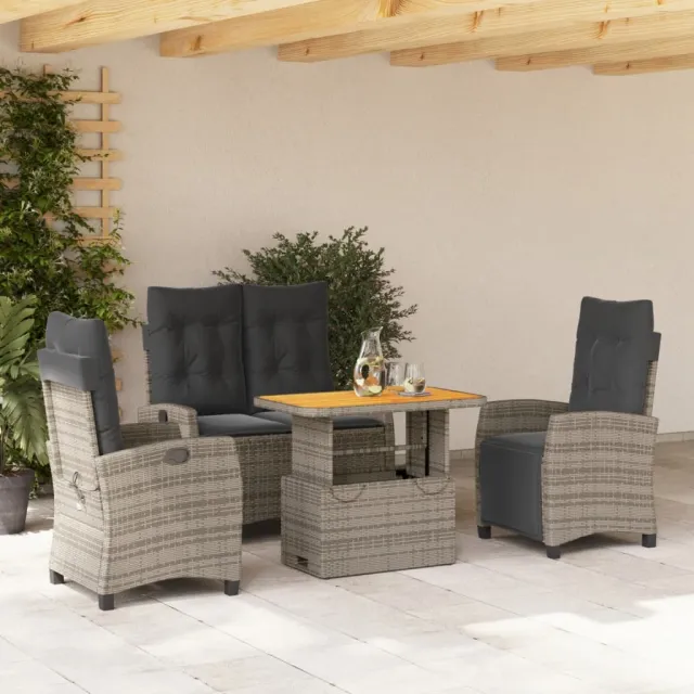 vidaXL 4-delige Tuinset met kussens poly rattan grijs, foto 2