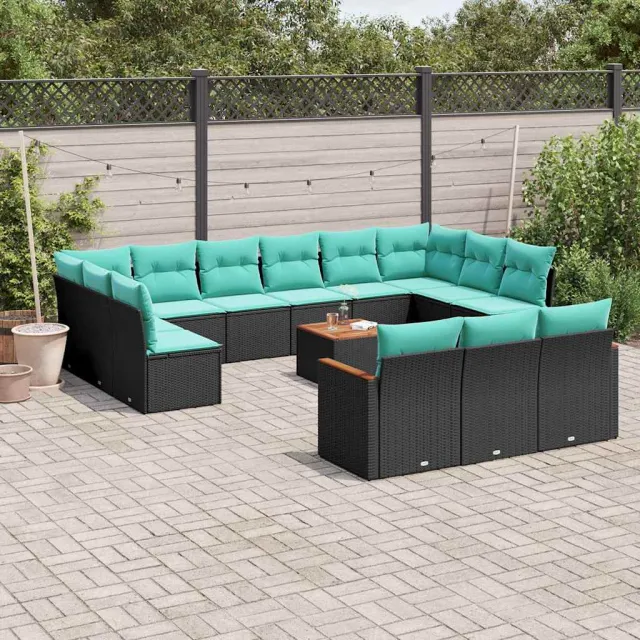 vidaXL 14-delige tuinbankset met kussens van zwart polyrotan, foto 2