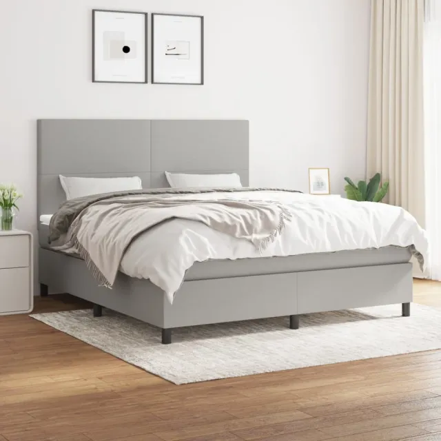 vidaXL Boxspring met matras stof lichtgrijs 160x200 cm grijs