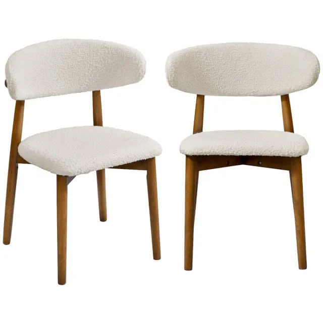 sweeek Set van 2 stoelen rubberhout en bouclé bekleding - paola Walnoot