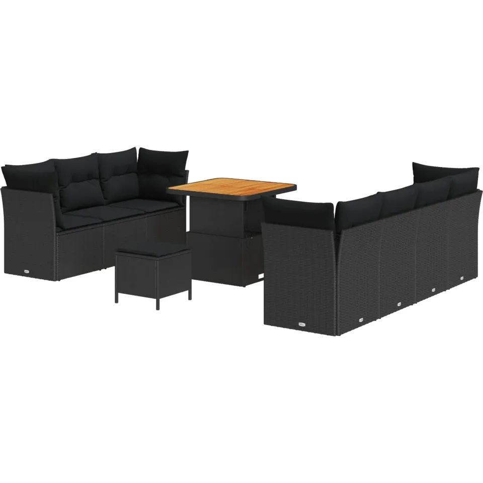 vidaXL Tuinbankenset 10 st Zwart poly rattan, foto 4