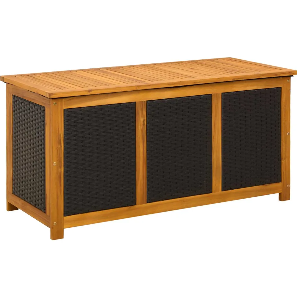 vidaXL Tuinopslagdoos 185 L Massief Acaciahout 113 x 50 x 56 cm Zwart, foto 3
