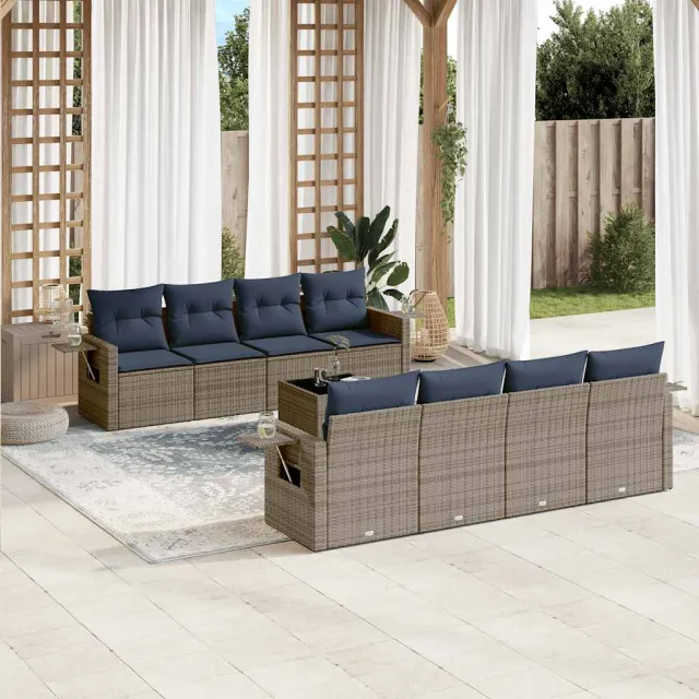 vidaXL 9-delige tuinbankset met kussens, grijs polyrotan, foto 2