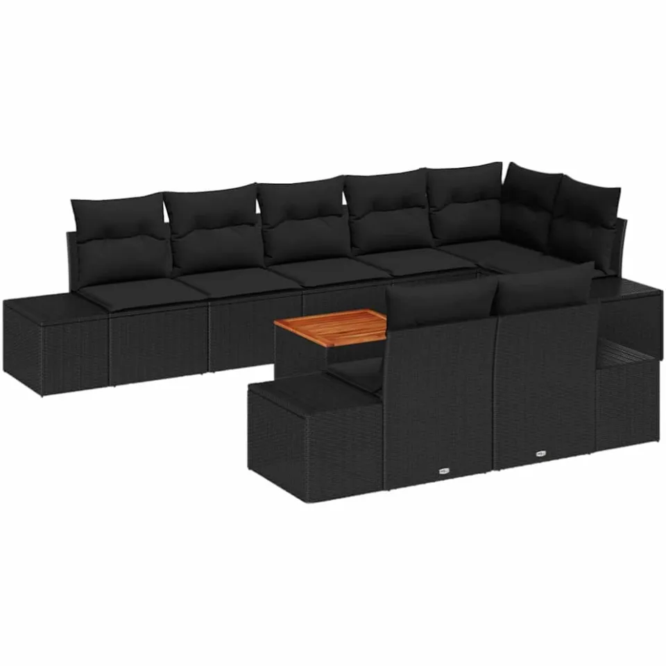 vidaXL Tuinbankenset 9 st Zwart poly rattan