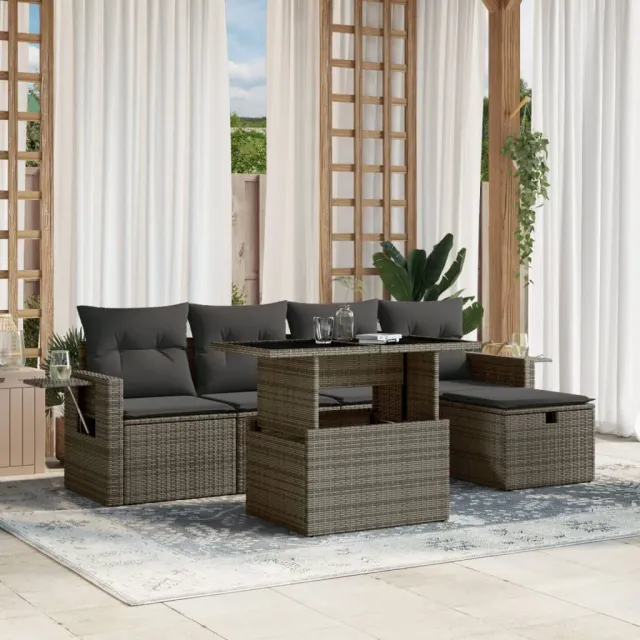vidaXL 6-delige Loungeset met kussens poly rattan grijs, foto 2