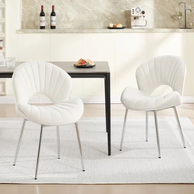 WUVRIE Set van 2 eetkamerstoelen - Velvet bekleding en metalen onderstel - Ivoor