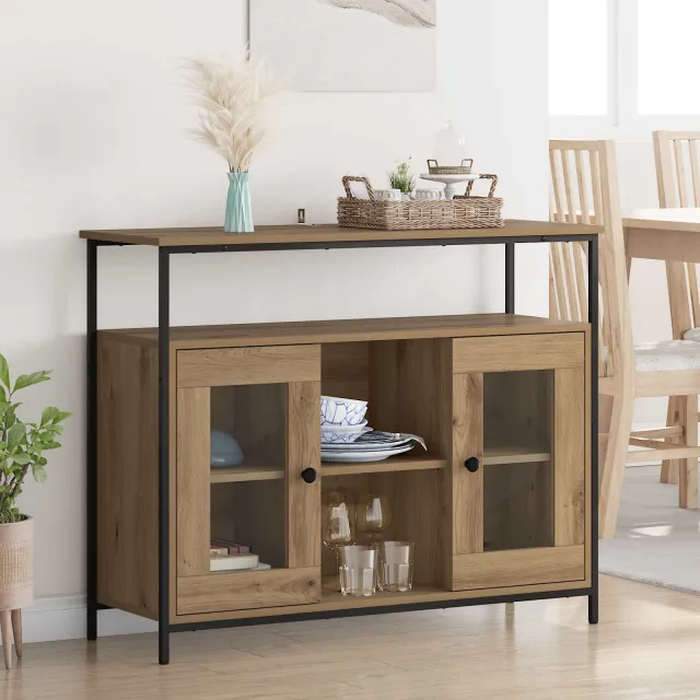 vidaXL Dressoir Artisan Eiken 100 x 35 x 80 cm Bewerkt hout Bruin