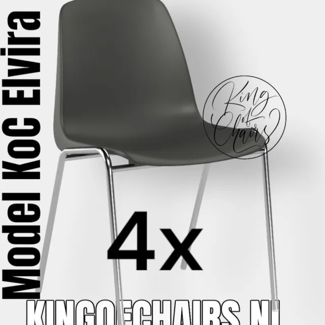 King of Chairs set van 4- model KoC Elvira antraciet met verchroomd onderstel. Kantinestoel stapelstoel kuipstoel vergaderstoel tuinstoel kantine stoel stapel kantinestoelen stapelstoelen kuipstoelen stapelbare keukenstoel Helene eetkamerstoel
