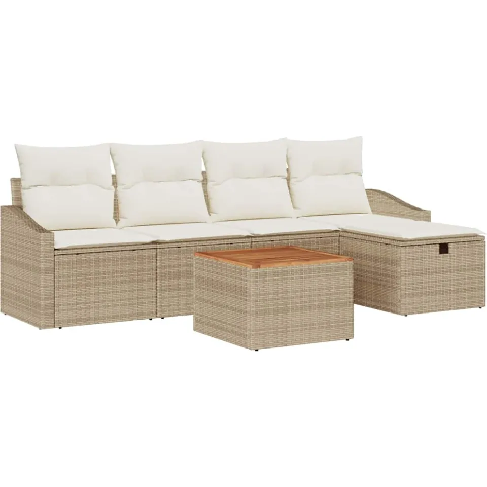 vidaXL Tuinbankenset 6 st Beige Poly riet