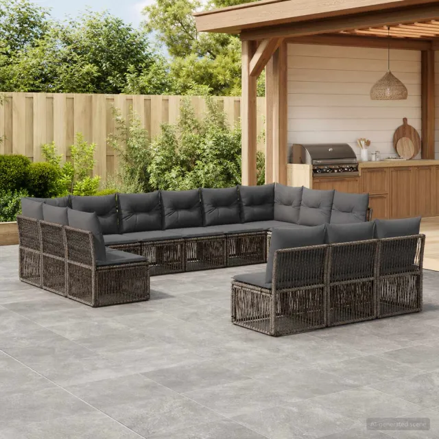 vidaXL Tuinbankenset 13 st Grijs poly rattan, foto 2