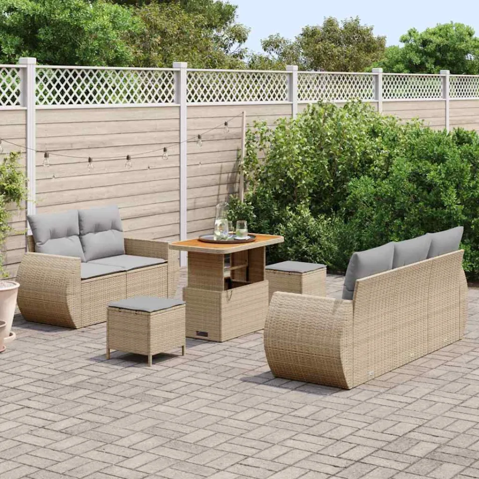 vidaXL Tuinbankenset 8 st Beige poly rattan, foto 3