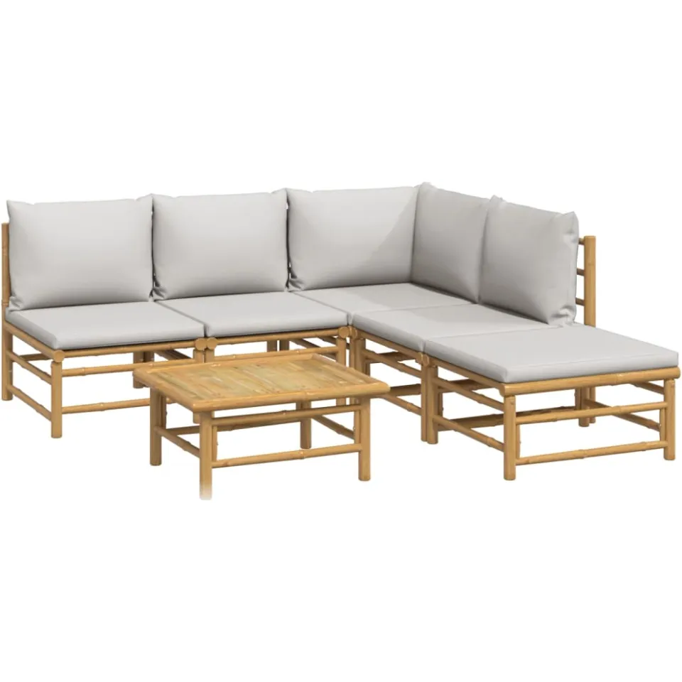 vidaXL 6-delige Loungeset met kussens bamboe lichtgrijs bruin, foto 2