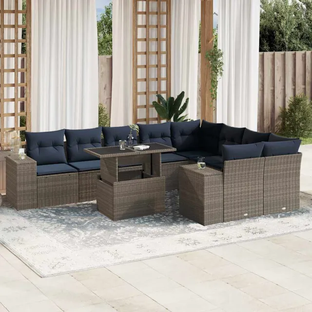 vidaXL 10-delige tuinbankset met kussens, grijs polyrotan, foto 2