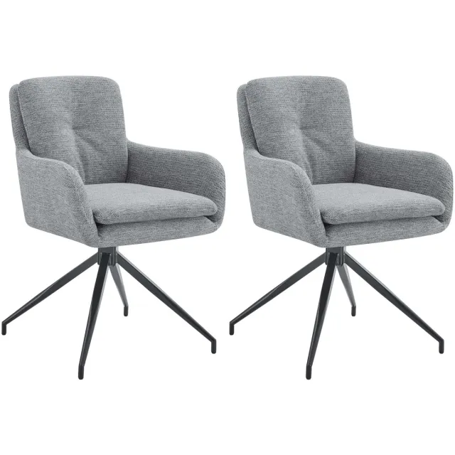 CLP Pickett - Set van 2 Eetkamerstoelen - met armleuning - klassiek - draaibaar - met rugleuning - Stof/grijs