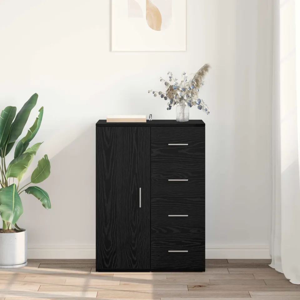 vidaXL Dressoir Zwart Eiken 59 x 39 x 80 cm Bewerkt hout, foto 3