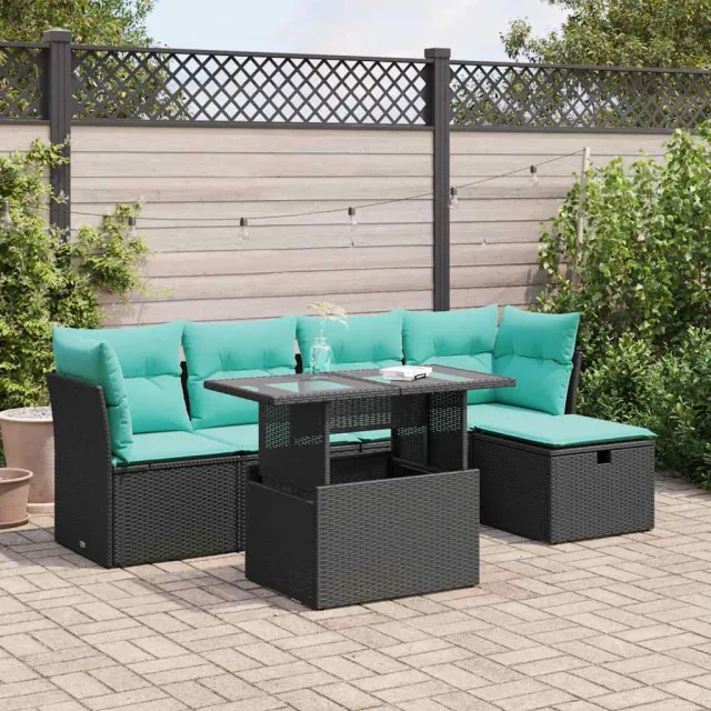 vidaXL 6-delige Loungeset met kussens poly rattan acacia zwart, foto 2