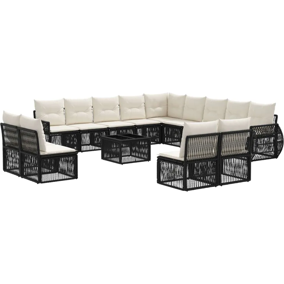 vidaXL Tuinbankenset 14 st Zwart en Cream Wit poly rattan, foto 3