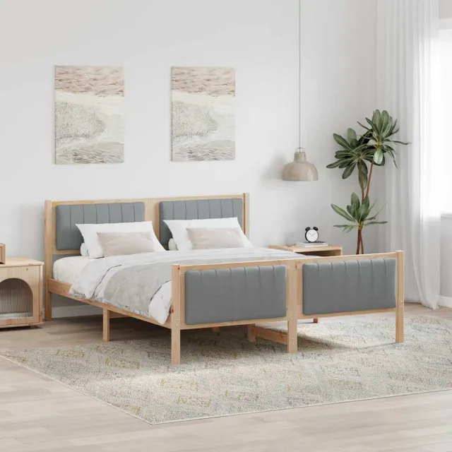 vidaXL Bedframe Bruin en lichtgrijs 150 x 200 cm Massief grenenhout