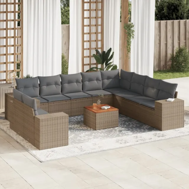 vidaXL 11-delige Tuinset met kussens poly rattan beige, foto 2