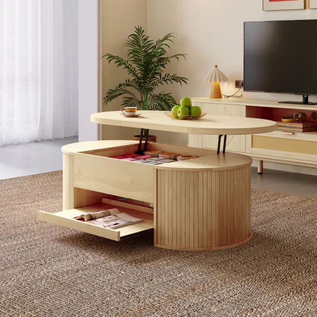 STILVORA Salontafel - In Hoogte Verstelbaar Met Opklapbaar Blad En Uittrekplank - Voor Wonen En Werken - MDF - 110x55,5x40 Cm Natuurlijk