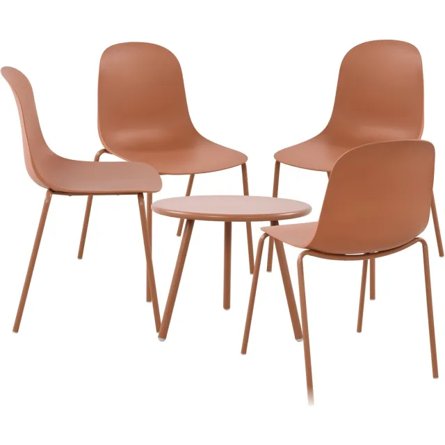 CLP Mindin tuinset - voor de tuin - loungeset - Set van tafel Minot en 4 x stoel Hardin - UV-bestendig - Tuinmeubelen - terracotta