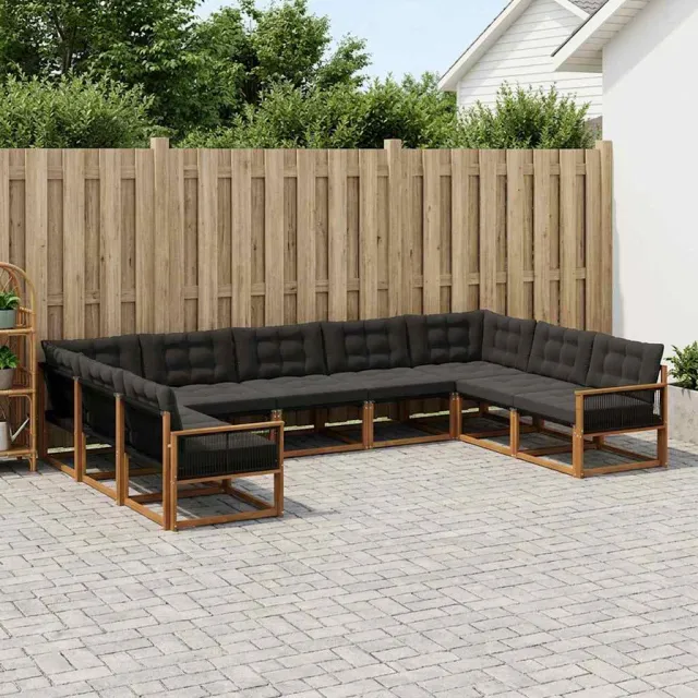 vidaXL Buiten bankenset 9 st 9-zits Naturel en Zwart Bruin