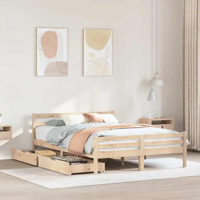 vidaXL Bedframe zonder matras massief grenenhout 135x190 cm bruin