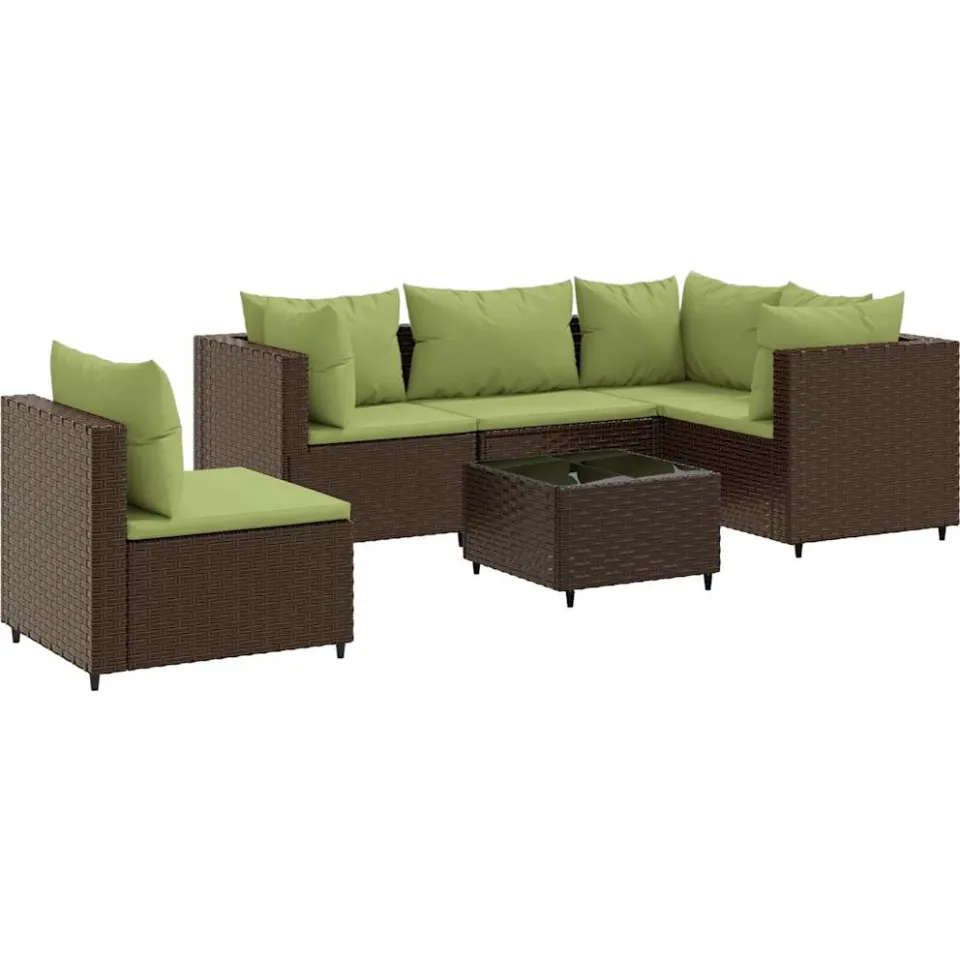 vidaXL 6-delige Loungeset met kussens poly rattan bruin