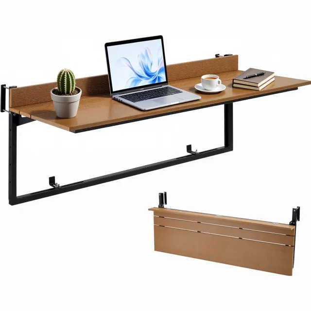Vevor Hangende Balkontafel 1200x370 mm Opklapbare Tafel 27 Kg Hangende Balkontafel, voor Terras, Tuin of Balkon, Geschikt voor Relingen van 35–60 mm, 5-Voudig in Hoogte Verstelbaar, Gemaakt van Hout-Kunststofcomposietmateriaal