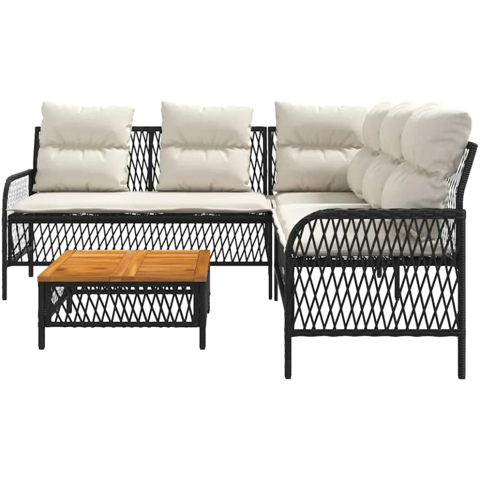 vidaXL 2-delige Loungeset met kussens poly rattan zwart, foto 4
