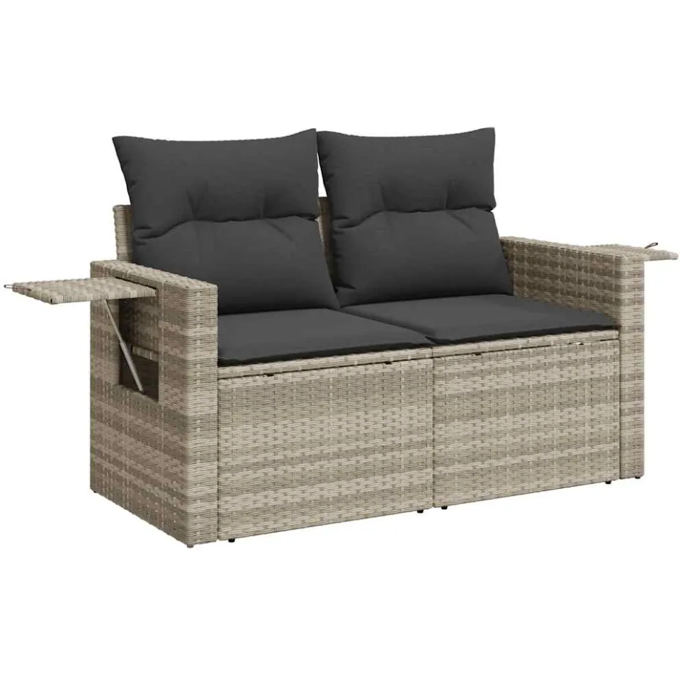 vidaXL 10-delige Loungeset met kussens poly rattan lichtgrijs