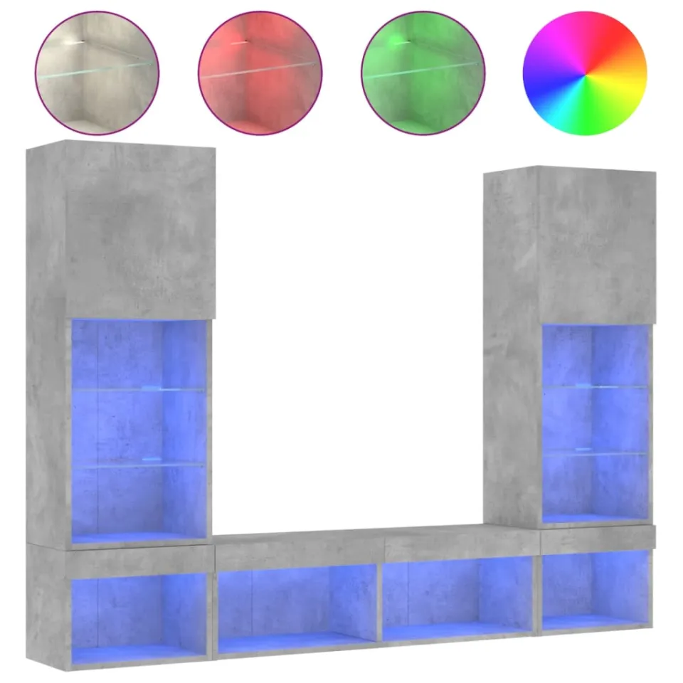 vidaXL 5-delige Tv-wandmeubelset met LED bewerkt hout betongrijs grijs, foto 3
