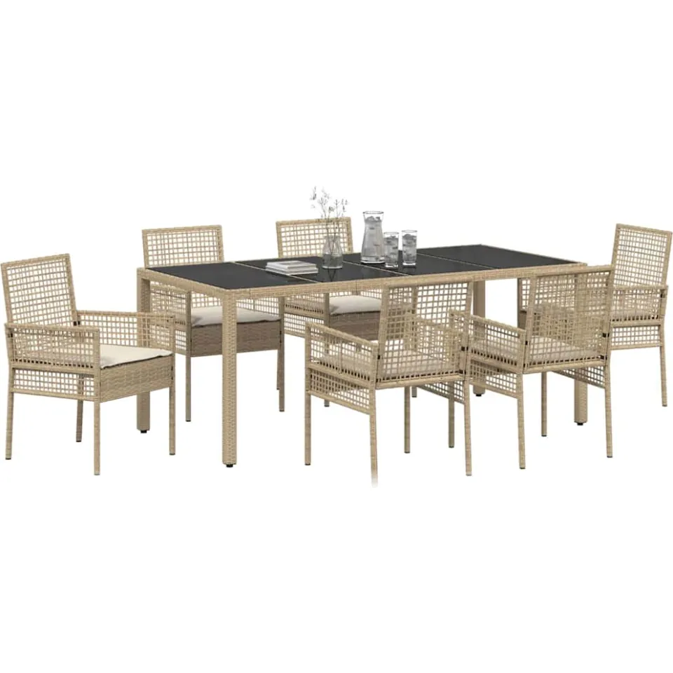 vidaXL Tuin eettafelset 7 st Beige poly rattan