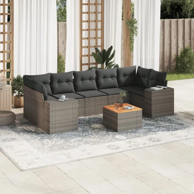 vidaXL 8-delige Loungeset met kussens poly rattan grijs, foto 2