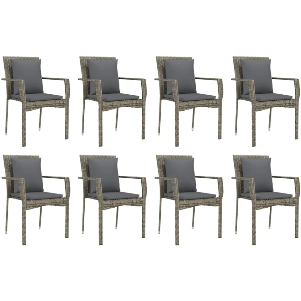 vidaXL 9-delige Tuinset met kussens poly rattan grijs, foto 3