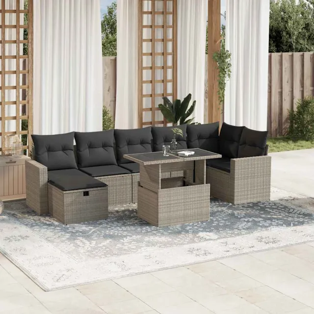 vidaXL 8-delige Loungeset met kussens poly rattan lichtgrijs grijs, foto 2