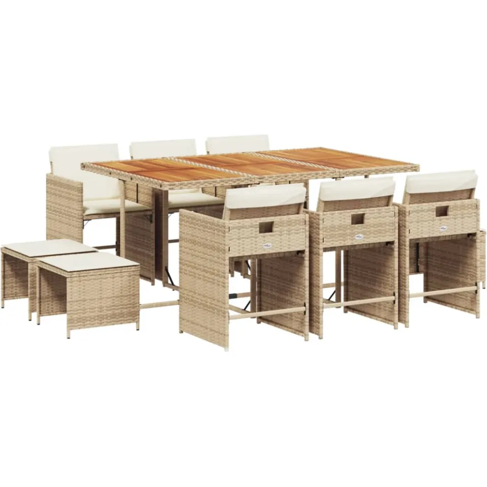 vidaXL 11-delige Tuinset met kussens poly rattan beige, foto 3