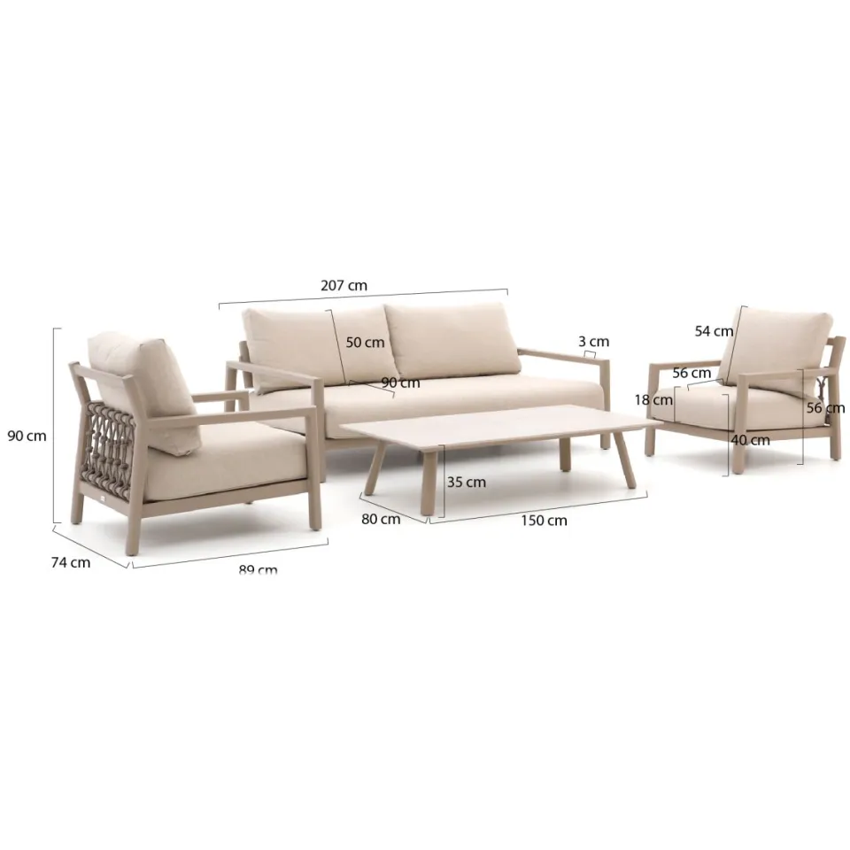 Tierra Outdoor Oasis stoel-bank loungeset 4-delig verstelbaar Taupe