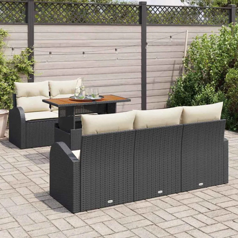 vidaXL Tuin Sofa Set 6 st Zwart Poly riet, foto 3