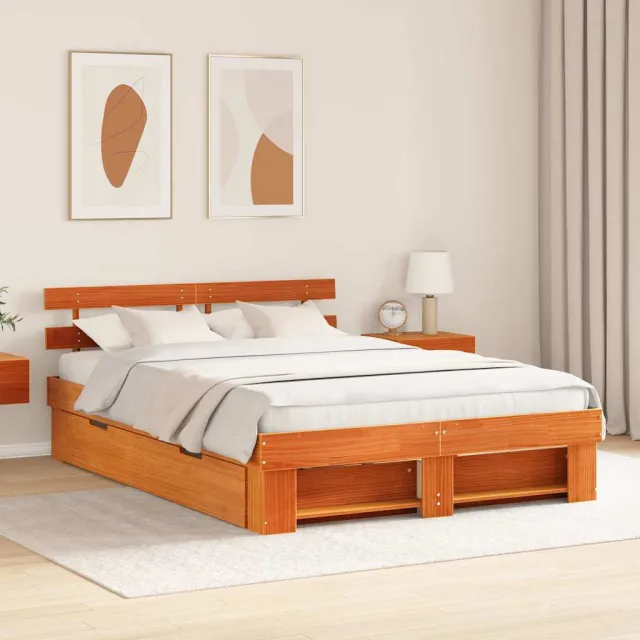 vidaXL Bedframe met lade Wasbruin 150 x 200 cm Massief grenenhout