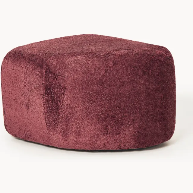 Westwing Collection Ovale teddy-bouclé poef Wolke Wijnrood