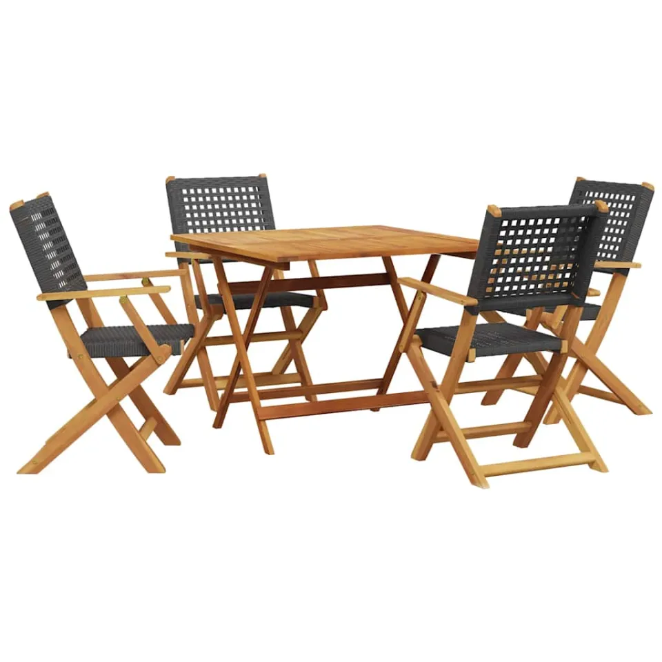 vidaXL 5-delige Tuinset poly rattan en massief hout zwart, foto 3